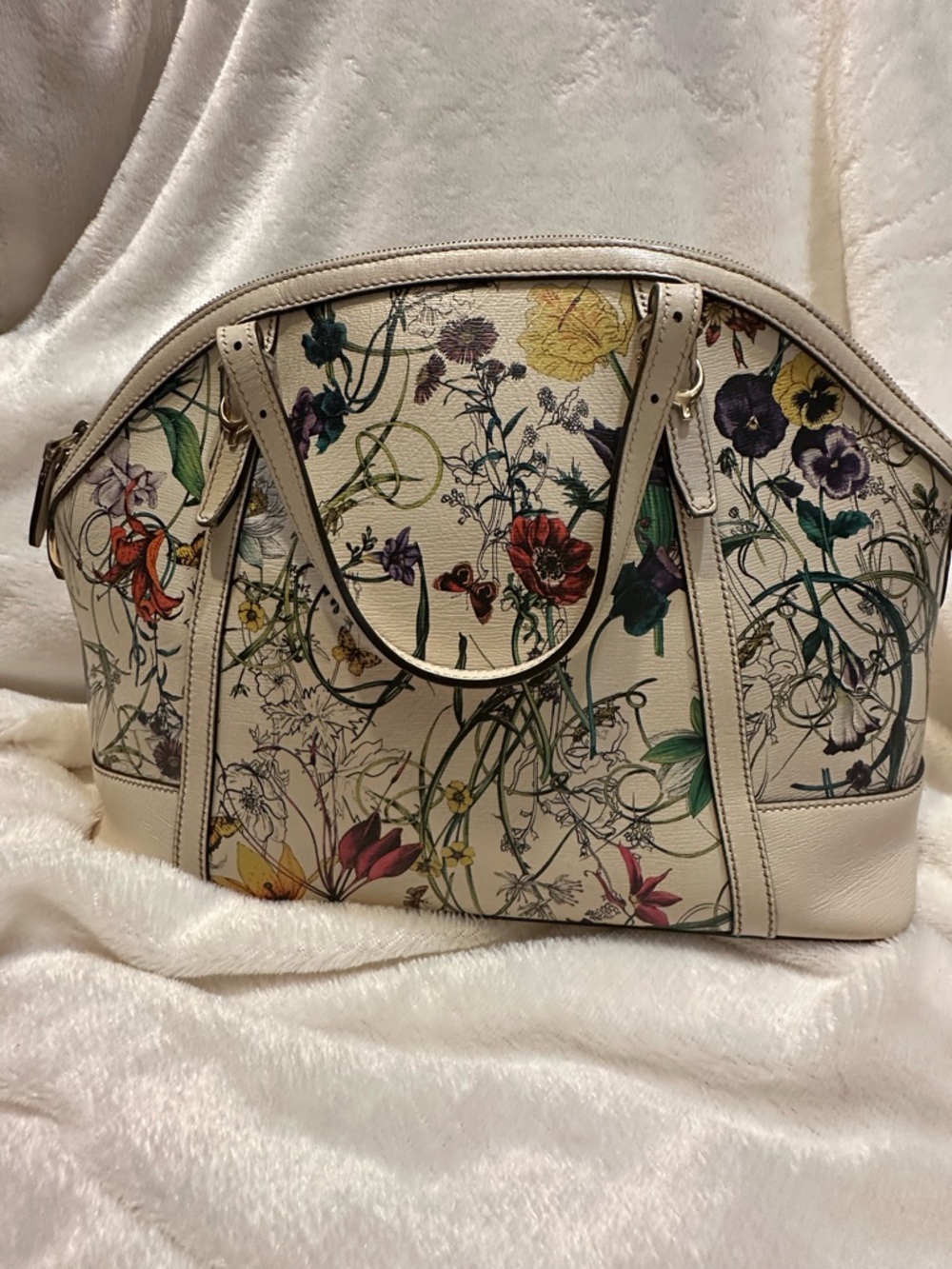 Gucci Cream Floral Dome Satchel with Multicolor Blooms